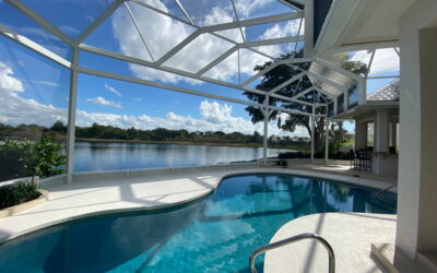 interior of a picture view screen enclosure around a pool